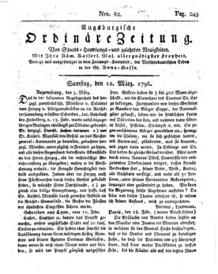 Augsburgische ordinäre Zeitung von Staats-Handlungs- und gelehrten Neuigkeiten (Augsburger Abendzeitung) Samstag 12. März 1796