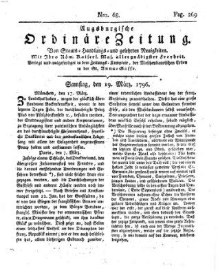 Augsburgische ordinäre Zeitung von Staats-Handlungs- und gelehrten Neuigkeiten (Augsburger Abendzeitung) Samstag 19. März 1796