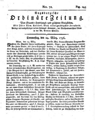 Augsburgische ordinäre Zeitung von Staats-Handlungs- und gelehrten Neuigkeiten (Augsburger Abendzeitung) Donnerstag 24. März 1796