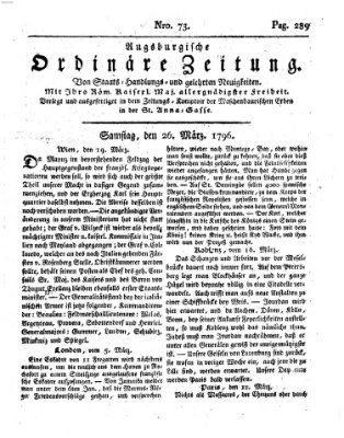 Augsburgische ordinäre Zeitung von Staats-Handlungs- und gelehrten Neuigkeiten (Augsburger Abendzeitung) Samstag 26. März 1796