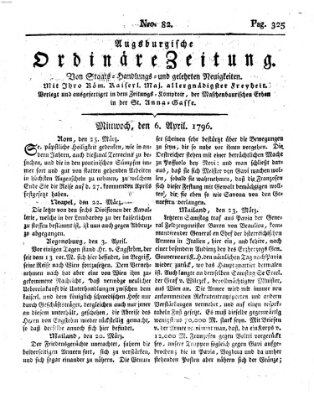 Augsburgische ordinäre Zeitung von Staats-Handlungs- und gelehrten Neuigkeiten (Augsburger Abendzeitung) Mittwoch 6. April 1796