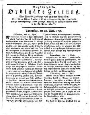 Augsburgische ordinäre Zeitung von Staats-Handlungs- und gelehrten Neuigkeiten (Augsburger Abendzeitung) Donnerstag 28. April 1796