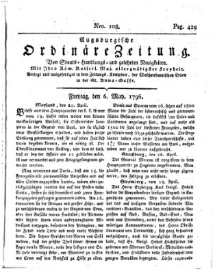 Augsburgische ordinäre Zeitung von Staats-Handlungs- und gelehrten Neuigkeiten (Augsburger Abendzeitung) Freitag 6. Mai 1796