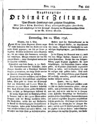 Augsburgische ordinäre Zeitung von Staats-Handlungs- und gelehrten Neuigkeiten (Augsburger Abendzeitung) Donnerstag 12. Mai 1796