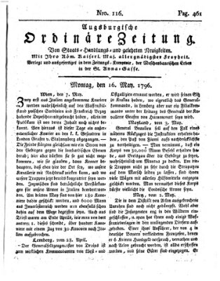 Augsburgische ordinäre Zeitung von Staats-Handlungs- und gelehrten Neuigkeiten (Augsburger Abendzeitung) Montag 16. Mai 1796