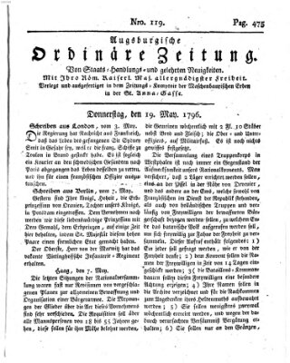 Augsburgische ordinäre Zeitung von Staats-Handlungs- und gelehrten Neuigkeiten (Augsburger Abendzeitung) Donnerstag 19. Mai 1796