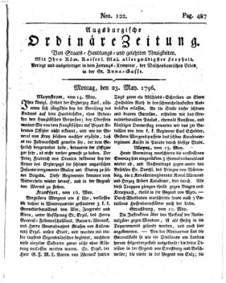 Augsburgische ordinäre Zeitung von Staats-Handlungs- und gelehrten Neuigkeiten (Augsburger Abendzeitung) Montag 23. Mai 1796