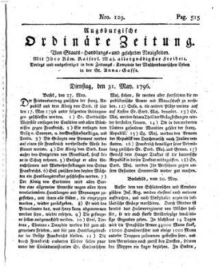 Augsburgische ordinäre Zeitung von Staats-Handlungs- und gelehrten Neuigkeiten (Augsburger Abendzeitung) Dienstag 31. Mai 1796