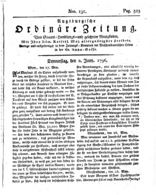 Augsburgische ordinäre Zeitung von Staats-Handlungs- und gelehrten Neuigkeiten (Augsburger Abendzeitung) Donnerstag 2. Juni 1796