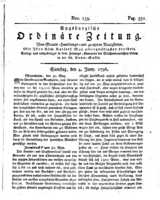 Augsburgische ordinäre Zeitung von Staats-Handlungs- und gelehrten Neuigkeiten (Augsburger Abendzeitung) Samstag 4. Juni 1796