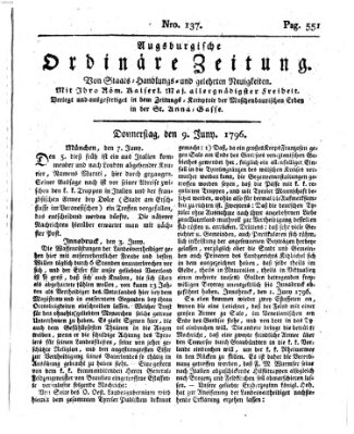 Augsburgische ordinäre Zeitung von Staats-Handlungs- und gelehrten Neuigkeiten (Augsburger Abendzeitung) Donnerstag 9. Juni 1796