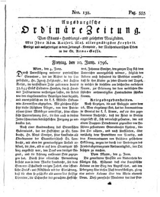 Augsburgische ordinäre Zeitung von Staats-Handlungs- und gelehrten Neuigkeiten (Augsburger Abendzeitung) Freitag 10. Juni 1796