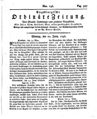 Augsburgische ordinäre Zeitung von Staats-Handlungs- und gelehrten Neuigkeiten (Augsburger Abendzeitung) Montag 20. Juni 1796