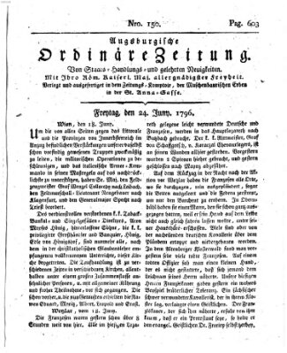 Augsburgische ordinäre Zeitung von Staats-Handlungs- und gelehrten Neuigkeiten (Augsburger Abendzeitung) Freitag 24. Juni 1796