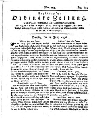 Augsburgische ordinäre Zeitung von Staats-Handlungs- und gelehrten Neuigkeiten (Augsburger Abendzeitung) Dienstag 28. Juni 1796