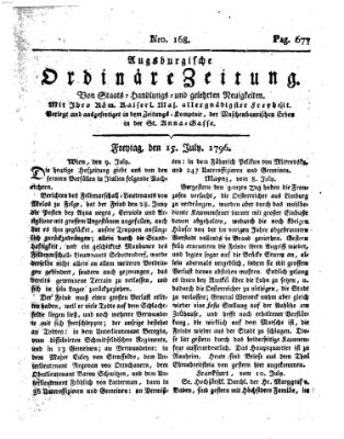 Augsburgische ordinäre Zeitung von Staats-Handlungs- und gelehrten Neuigkeiten (Augsburger Abendzeitung) Freitag 15. Juli 1796