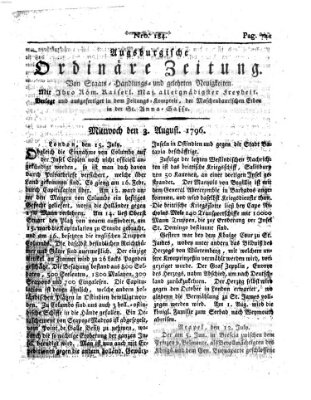 Augsburgische ordinäre Zeitung von Staats-Handlungs- und gelehrten Neuigkeiten (Augsburger Abendzeitung) Mittwoch 3. August 1796