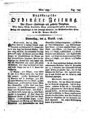 Augsburgische ordinäre Zeitung von Staats-Handlungs- und gelehrten Neuigkeiten (Augsburger Abendzeitung) Donnerstag 4. August 1796