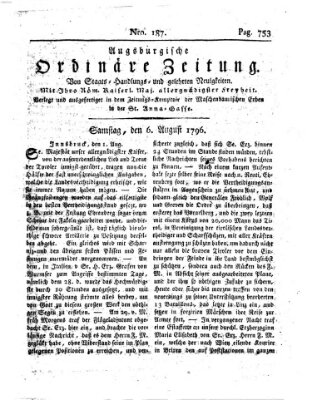 Augsburgische ordinäre Zeitung von Staats-Handlungs- und gelehrten Neuigkeiten (Augsburger Abendzeitung) Samstag 6. August 1796