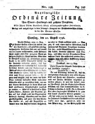 Augsburgische ordinäre Zeitung von Staats-Handlungs- und gelehrten Neuigkeiten (Augsburger Abendzeitung) Samstag 20. August 1796