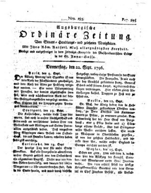 Augsburgische ordinäre Zeitung von Staats-Handlungs- und gelehrten Neuigkeiten (Augsburger Abendzeitung) Donnerstag 22. September 1796