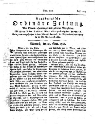 Augsburgische ordinäre Zeitung von Staats-Handlungs- und gelehrten Neuigkeiten (Augsburger Abendzeitung) Mittwoch 28. September 1796