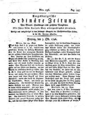 Augsburgische ordinäre Zeitung von Staats-Handlungs- und gelehrten Neuigkeiten (Augsburger Abendzeitung) Freitag 7. Oktober 1796