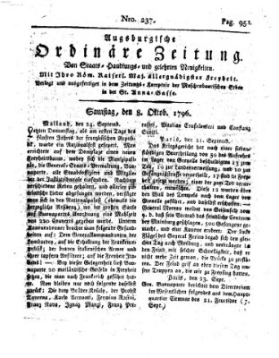 Augsburgische ordinäre Zeitung von Staats-Handlungs- und gelehrten Neuigkeiten (Augsburger Abendzeitung) Samstag 8. Oktober 1796