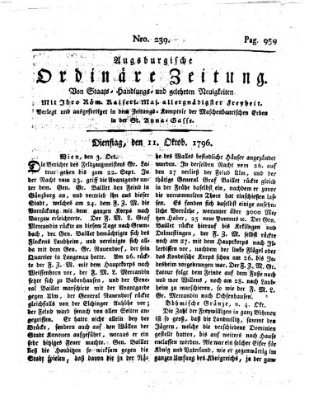 Augsburgische ordinäre Zeitung von Staats-Handlungs- und gelehrten Neuigkeiten (Augsburger Abendzeitung) Dienstag 11. Oktober 1796