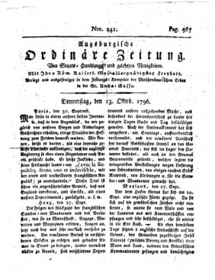 Augsburgische ordinäre Zeitung von Staats-Handlungs- und gelehrten Neuigkeiten (Augsburger Abendzeitung) Donnerstag 13. Oktober 1796