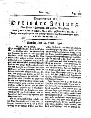 Augsburgische ordinäre Zeitung von Staats-Handlungs- und gelehrten Neuigkeiten (Augsburger Abendzeitung) Samstag 15. Oktober 1796