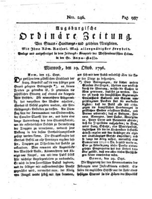 Augsburgische ordinäre Zeitung von Staats-Handlungs- und gelehrten Neuigkeiten (Augsburger Abendzeitung) Mittwoch 19. Oktober 1796