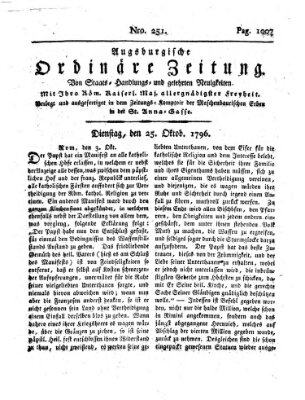 Augsburgische ordinäre Zeitung von Staats-Handlungs- und gelehrten Neuigkeiten (Augsburger Abendzeitung) Dienstag 25. Oktober 1796