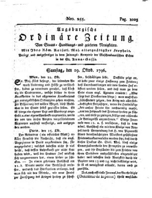 Augsburgische ordinäre Zeitung von Staats-Handlungs- und gelehrten Neuigkeiten (Augsburger Abendzeitung) Samstag 29. Oktober 1796