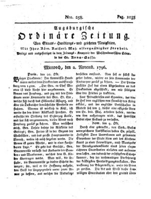 Augsburgische ordinäre Zeitung von Staats-Handlungs- und gelehrten Neuigkeiten (Augsburger Abendzeitung) Mittwoch 2. November 1796