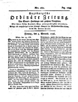 Augsburgische ordinäre Zeitung von Staats-Handlungs- und gelehrten Neuigkeiten (Augsburger Abendzeitung) Freitag 4. November 1796