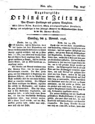 Augsburgische ordinäre Zeitung von Staats-Handlungs- und gelehrten Neuigkeiten (Augsburger Abendzeitung) Samstag 5. November 1796