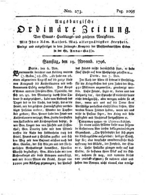 Augsburgische ordinäre Zeitung von Staats-Handlungs- und gelehrten Neuigkeiten (Augsburger Abendzeitung) Samstag 19. November 1796