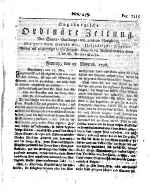 Augsburgische ordinäre Zeitung von Staats-Handlungs- und gelehrten Neuigkeiten (Augsburger Abendzeitung) Freitag 25. November 1796