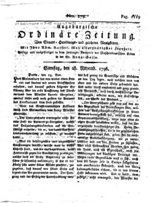 Augsburgische ordinäre Zeitung von Staats-Handlungs- und gelehrten Neuigkeiten (Augsburger Abendzeitung) Samstag 26. November 1796