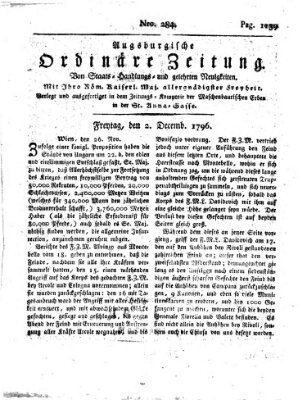 Augsburgische ordinäre Zeitung von Staats-Handlungs- und gelehrten Neuigkeiten (Augsburger Abendzeitung) Freitag 2. Dezember 1796