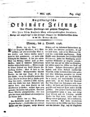 Augsburgische ordinäre Zeitung von Staats-Handlungs- und gelehrten Neuigkeiten (Augsburger Abendzeitung) Montag 5. Dezember 1796