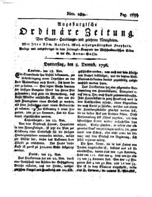 Augsburgische ordinäre Zeitung von Staats-Handlungs- und gelehrten Neuigkeiten (Augsburger Abendzeitung) Donnerstag 8. Dezember 1796