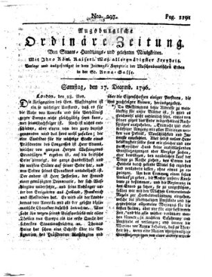 Augsburgische ordinäre Zeitung von Staats-Handlungs- und gelehrten Neuigkeiten (Augsburger Abendzeitung) Samstag 17. Dezember 1796