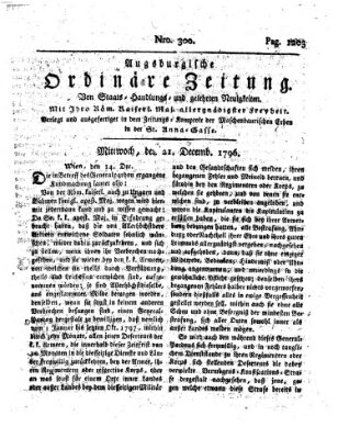 Augsburgische ordinäre Zeitung von Staats-Handlungs- und gelehrten Neuigkeiten (Augsburger Abendzeitung) Mittwoch 21. Dezember 1796