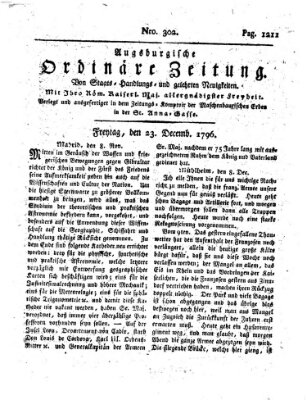 Augsburgische ordinäre Zeitung von Staats-Handlungs- und gelehrten Neuigkeiten (Augsburger Abendzeitung) Freitag 23. Dezember 1796