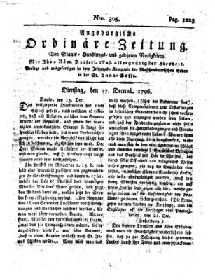 Augsburgische ordinäre Zeitung von Staats-Handlungs- und gelehrten Neuigkeiten (Augsburger Abendzeitung) Dienstag 27. Dezember 1796