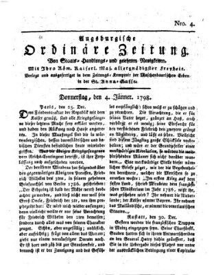 Augsburgische ordinäre Zeitung von Staats-Handlungs- und gelehrten Neuigkeiten (Augsburger Abendzeitung) Donnerstag 4. Januar 1798