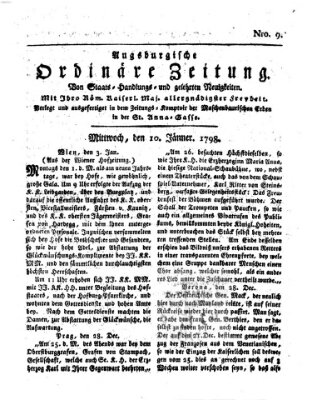 Augsburgische ordinäre Zeitung von Staats-Handlungs- und gelehrten Neuigkeiten (Augsburger Abendzeitung) Mittwoch 10. Januar 1798