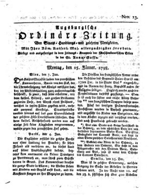 Augsburgische ordinäre Zeitung von Staats-Handlungs- und gelehrten Neuigkeiten (Augsburger Abendzeitung) Montag 15. Januar 1798